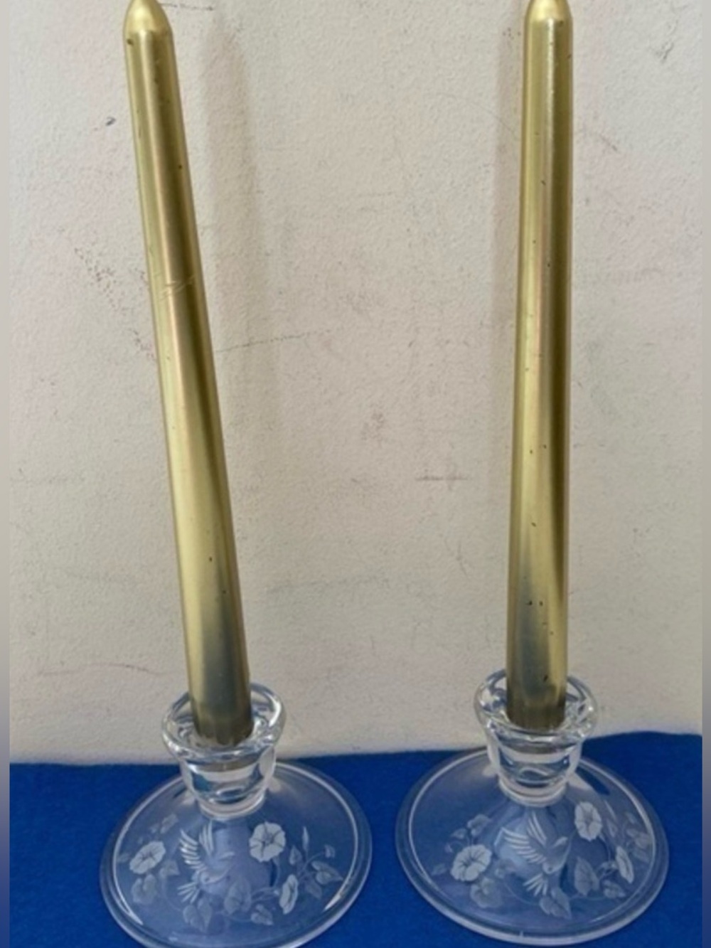 Ross- Simons Crystal Glass Wedding Floral Etched Candlestick Holders NWOT